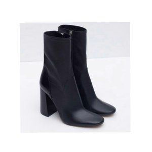 Zara soft leather high block heel ankle boots black